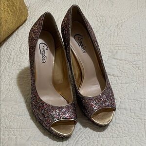 Candie's Sparkling Glitter Peep Toe Heels